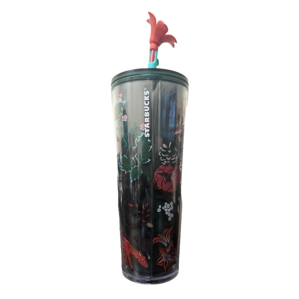 NEW Starbucks Holiday 2022 Poinsettia 24oz Cold Cup Tumbler with Flower Straw - Picture 3 of 7